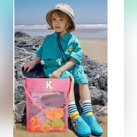 🆕 Pink Mesh Beach Bag Initial K - Picture 1 of 11